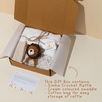 Gubbachhi- Rattle with Cream Swaddle Gift Set - Aaram Parents