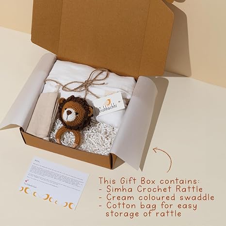 Gubbachhi- Rattle with Cream Swaddle Gift Set - Aaram Parents