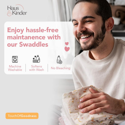 Haus & Kinder Muslin Swaddles For Newborn Pack Of 3 | 100% Cotton Baby Swaddle Blankets | Soft, Breathable, Lightweight, Organic | 100X100 Cm Citrus Groove Collection (Multicolor)