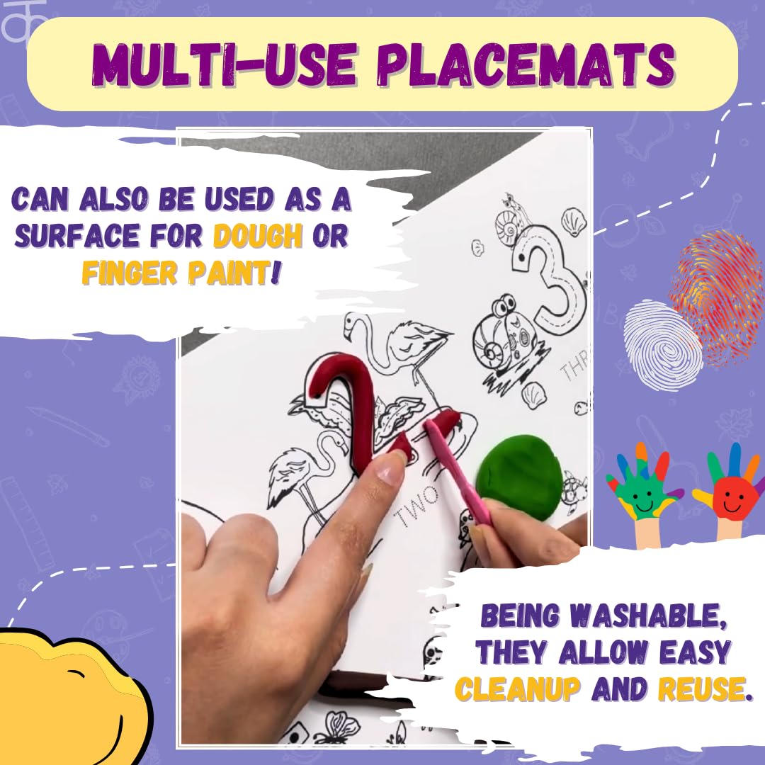 PepPlay Doodle Placemats- 5 Variants to Choose From (Ocean & Wild, Find & Colour, Prehistoric, Educational, and Vehicles) - Aaram Parents