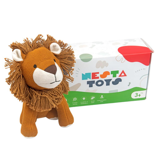 Knitted Cotton Animal Plush Toys - 4 Variants: Lion, Penguin, Zebra & Dinosaur
