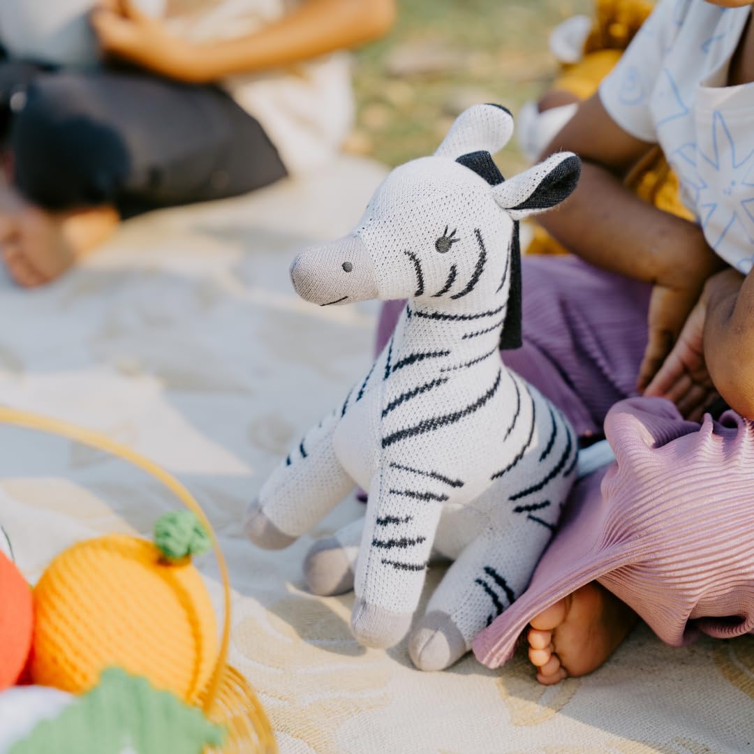 Knitted Cotton Animal Plush Toys - 4 Variants: Lion, Penguin, Zebra & Dinosaur
