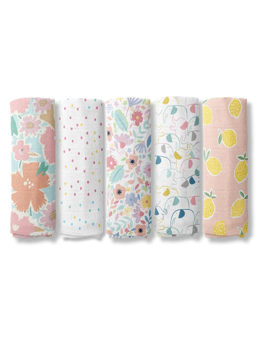 Haus and Kinder 100% Cotton Muslin Swaddles Wrap For Newborn Baby - Soft Swaddle Cloth For New Born, Muslin Baby Swaddle Wrap For New Born, New Born Swaddle, 100X100 Cm, Pack Of 5, Nautical Collection