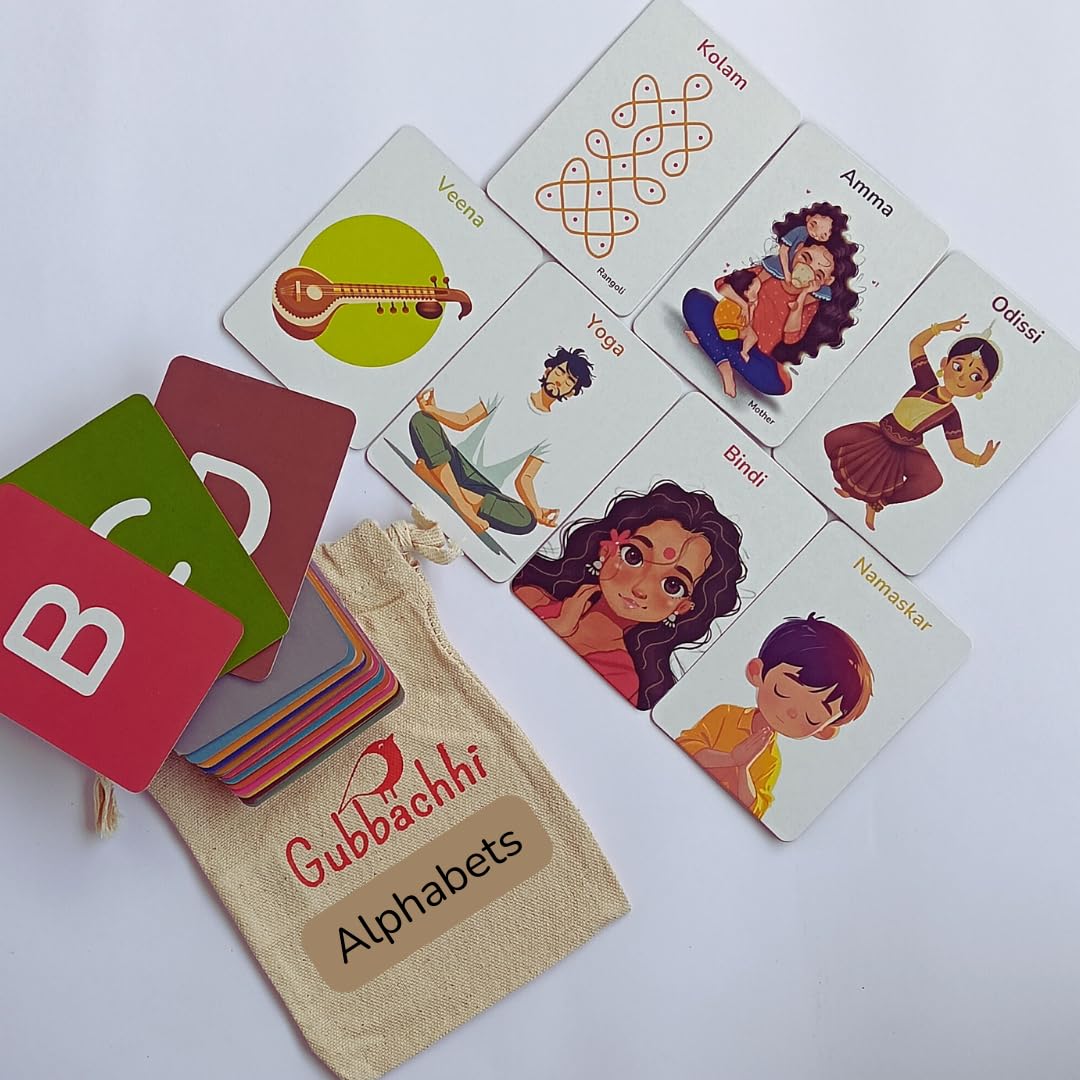 My First Flashcards | Thick Flash Cards for Toddlers with India-Inspired Illustrations | Montessori Language Learning Activities | Learning Aids | Gifts for Kids Ages 1-4 Years (Alphabets)