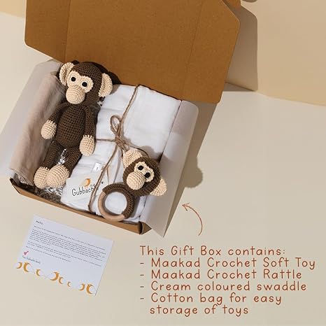 Gubbachhi Soft Toy & Rattle with Cream Swaddle Gift Set - Aaram Parents
