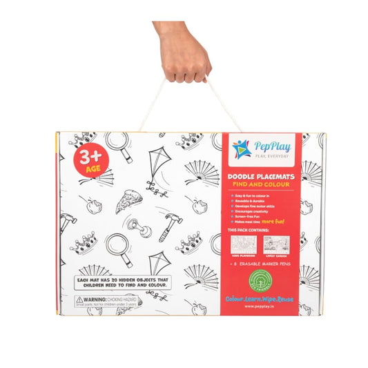 PepPlay Doodle Placemats- 5 Variants to Choose From (Ocean & Wild, Find & Colour, Prehistoric, Educational, and Vehicles) - Aaram Parents