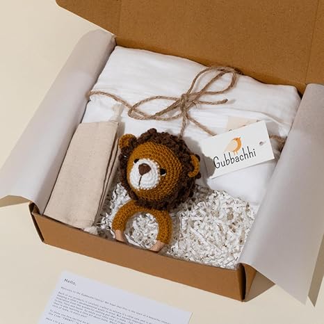 Gubbachhi- Rattle with Cream Swaddle Gift Set - Aaram Parents
