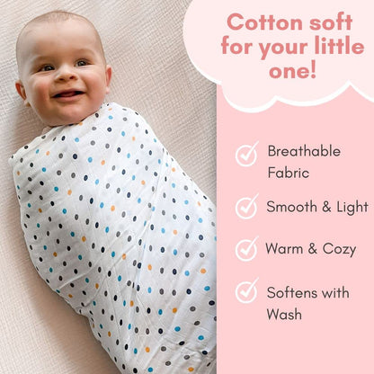 Haus and Kinder 100% Cotton Muslin Swaddles Wrap For Newborn Baby - Soft Swaddle Cloth For New Born, Muslin Baby Swaddle Wrap For New Born, New Born Swaddle, 100X100 Cm, Pack Of 5, Nautical Collection