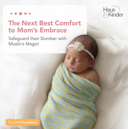 Haus & Kinder Muslin Swaddles For Newborn Pack Of 3 | 100% Cotton Baby Swaddle Blankets | Soft, Breathable, Lightweight, Organic | 100X100 Cm Citrus Groove Collection (Multicolor)
