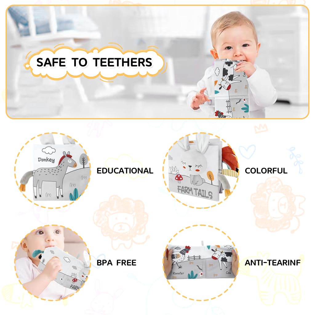 SNOWIE SOFT® Rabbit Baby Books 0-6 Months Baby Toys 6-12 Months, Nontoxic Fabric Soft Baby Cloth Books, Early Educational Activity Baby Sensory Toy, Waterproof Soft Books for Toddler Shower Gift