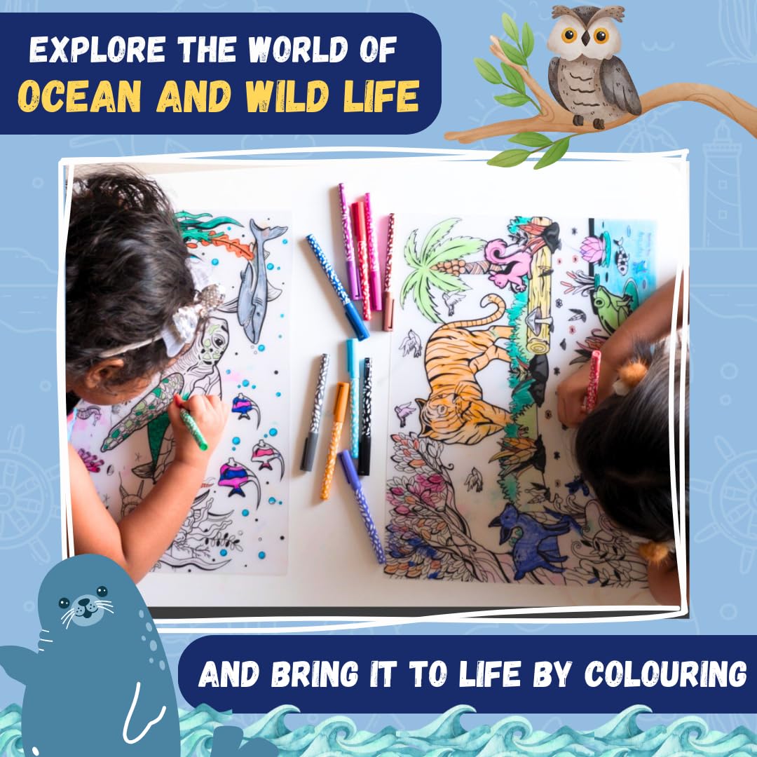PepPlay Doodle Placemats- 5 Variants to Choose From (Ocean & Wild, Find & Colour, Prehistoric, Educational, and Vehicles) - Aaram Parents