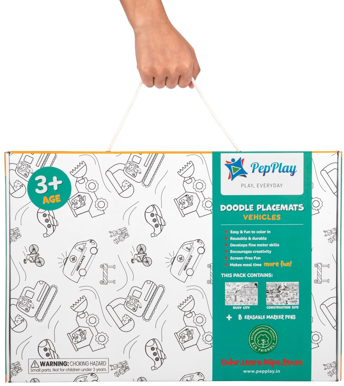 PepPlay Doodle Placemats- 5 Variants to Choose From (Ocean & Wild, Find & Colour, Prehistoric, Educational, and Vehicles) - Aaram Parents