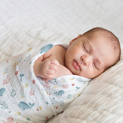 Haus and Kinder 100% Cotton Muslin Swaddles Wrap For Newborn Baby - Soft Swaddle Cloth For New Born, Muslin Baby Swaddle Wrap For New Born, New Born Swaddle, 100X100 Cm, Pack Of 5, Nautical Collection