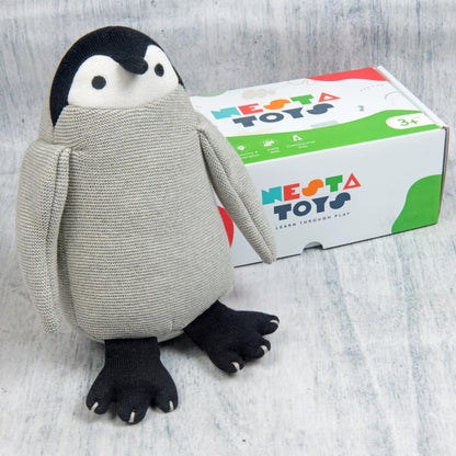 Knitted Cotton Animal Plush Toys - 4 Variants: Lion, Penguin, Zebra & Dinosaur