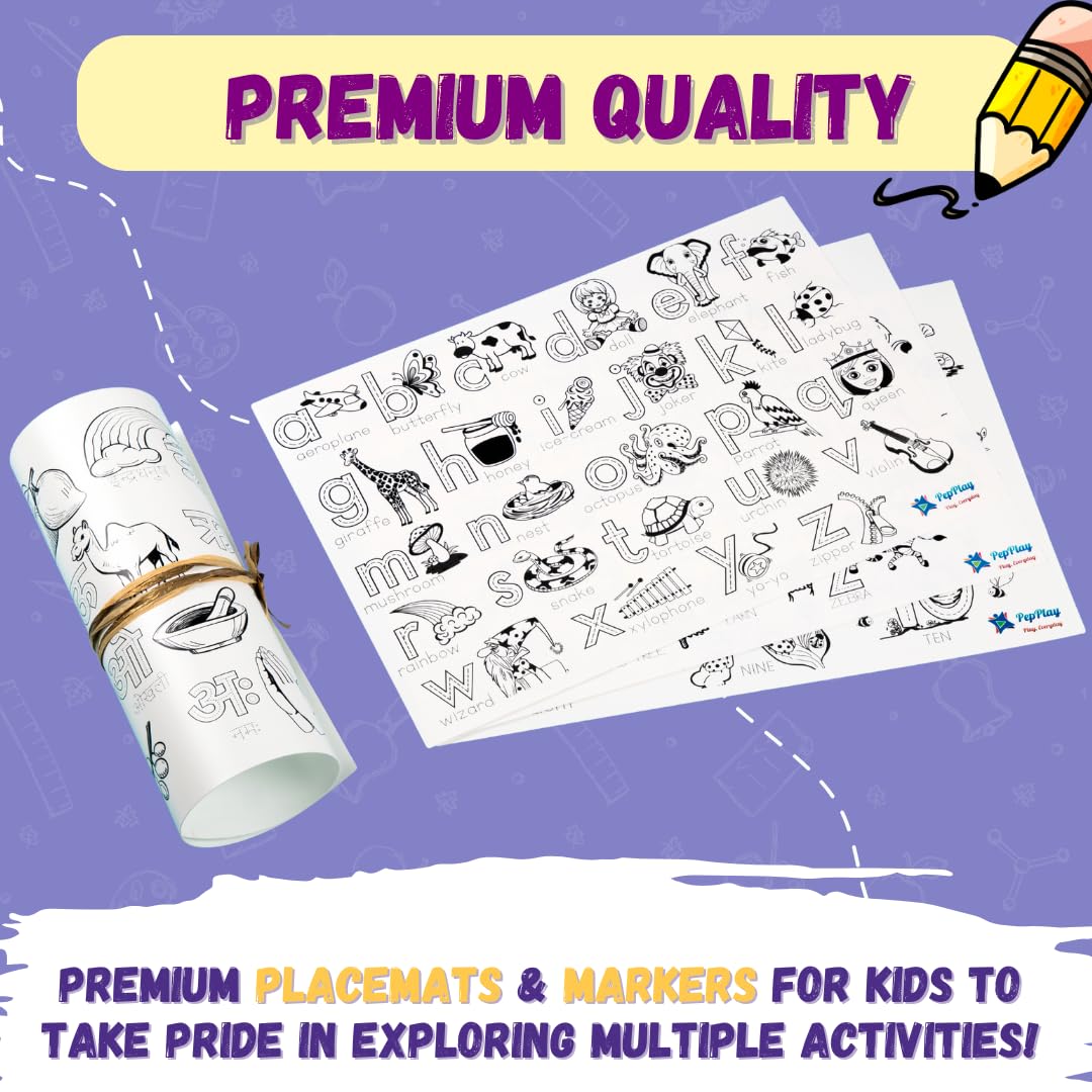 PepPlay Doodle Placemats- 5 Variants to Choose From (Ocean & Wild, Find & Colour, Prehistoric, Educational, and Vehicles) - Aaram Parents