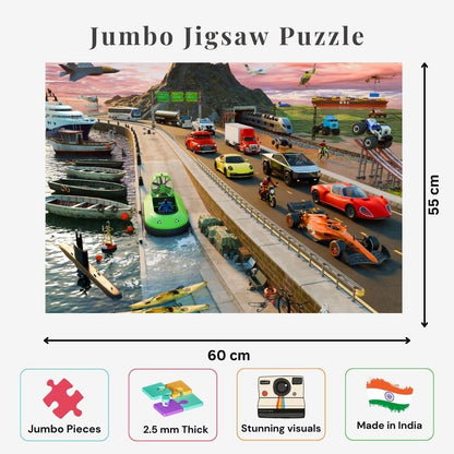 Nesta Toys - Educational Jigsaw Puzzles (64 Pcs) - 4 Variants: India Map, Modes of Transport, Prehistoric Park, Construction Site