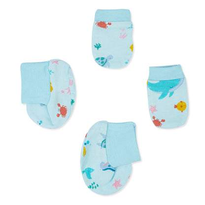 Haus and Kinder Baby Gift Set - Pack of 5 (Bundle With Onesie, Bib, Cap, Mittens & Booties) 2 Variants