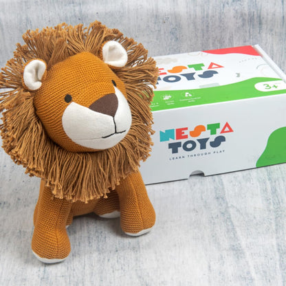 Knitted Cotton Animal Plush Toys - 4 Variants: Lion, Penguin, Zebra & Dinosaur