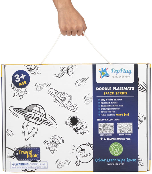 PepPlay Doodle Placemats - 3 Variants to Choose From (Space Series, Heroes & Monsters, and Magical Land)