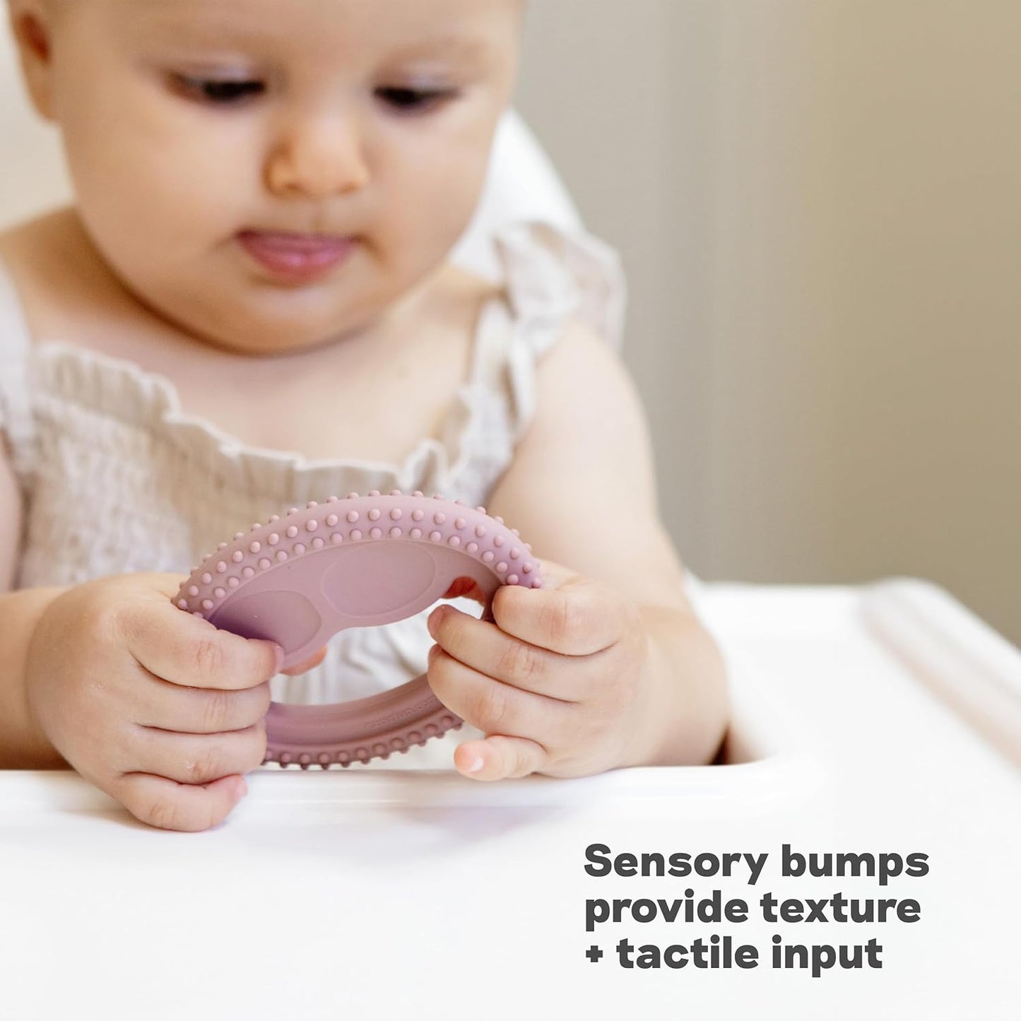 ezpz Oral Development Tools (3 Pack) - Non-Slip Loop, Smile and Stick, 100% Soft Silicone Tools That Encourage Speech Sound, Pre Feeding + Chewing - Sensory Bumps + Tactile Input - 3 Months+ (Pewter)