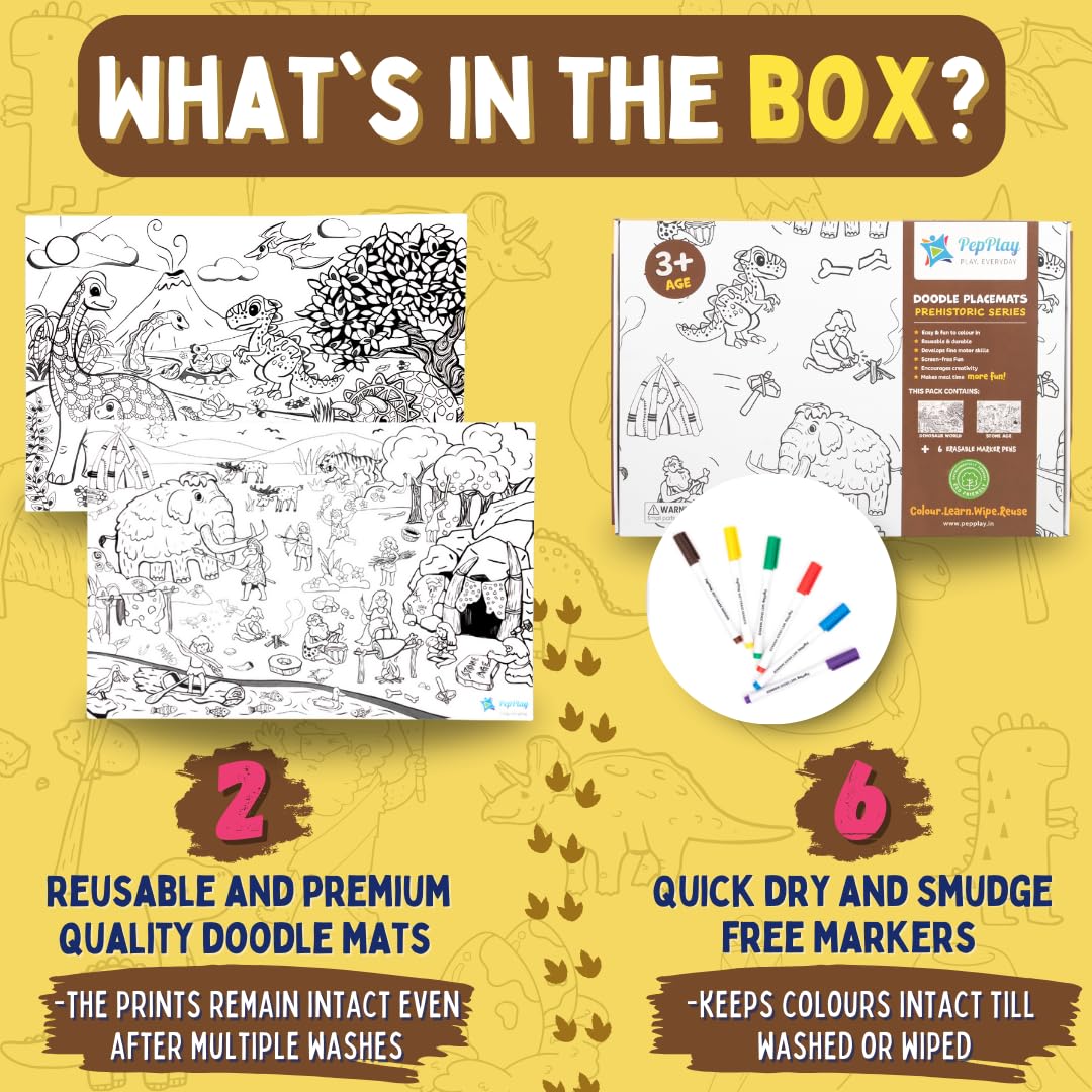 PepPlay Doodle Placemats- 5 Variants to Choose From (Ocean & Wild, Find & Colour, Prehistoric, Educational, and Vehicles) - Aaram Parents