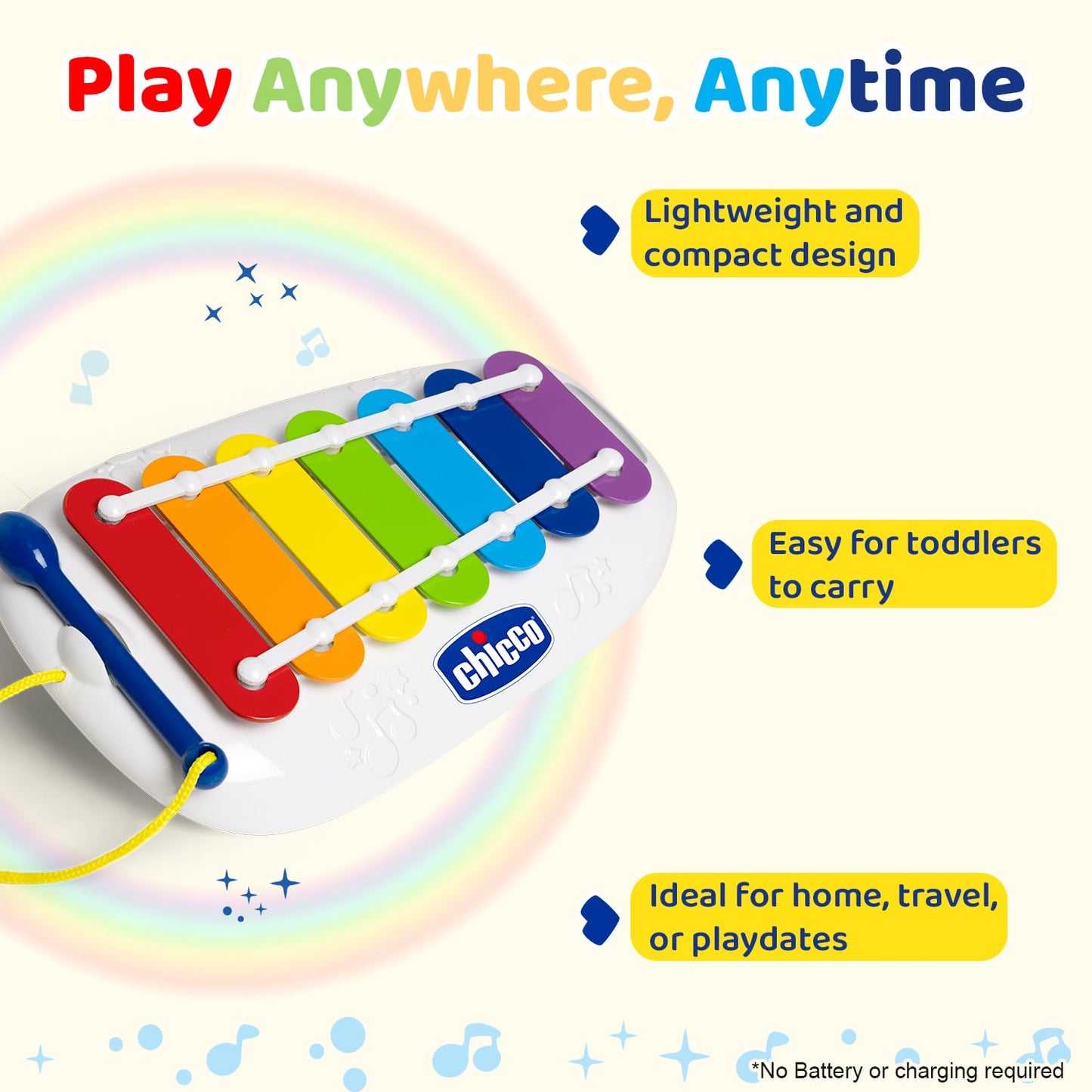 Chicco Happy Music My First Xylophone | 7 Vibrant Metallic Bars with Stick |Toys to Develop Manual Coordination and Music Sensitivity in Babies and Kids| 1-4 Years
