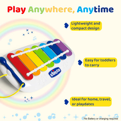 Chicco Happy Music My First Xylophone | 7 Vibrant Metallic Bars with Stick |Toys to Develop Manual Coordination and Music Sensitivity in Babies and Kids| 1-4 Years