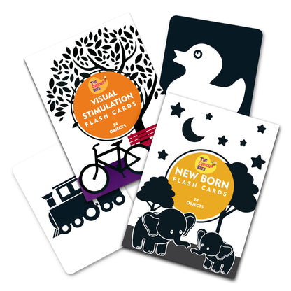 The Curious Bees - High Contrast New Born Anti-Glare Cards | 24 Objects for Visual Stimulation, Cognitive & Sensory Development of 0-6 Month Old Infants