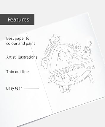 Coloring and painting book for kids- premium art paper with artist drawings- Monster musicals - Aaram Parents
