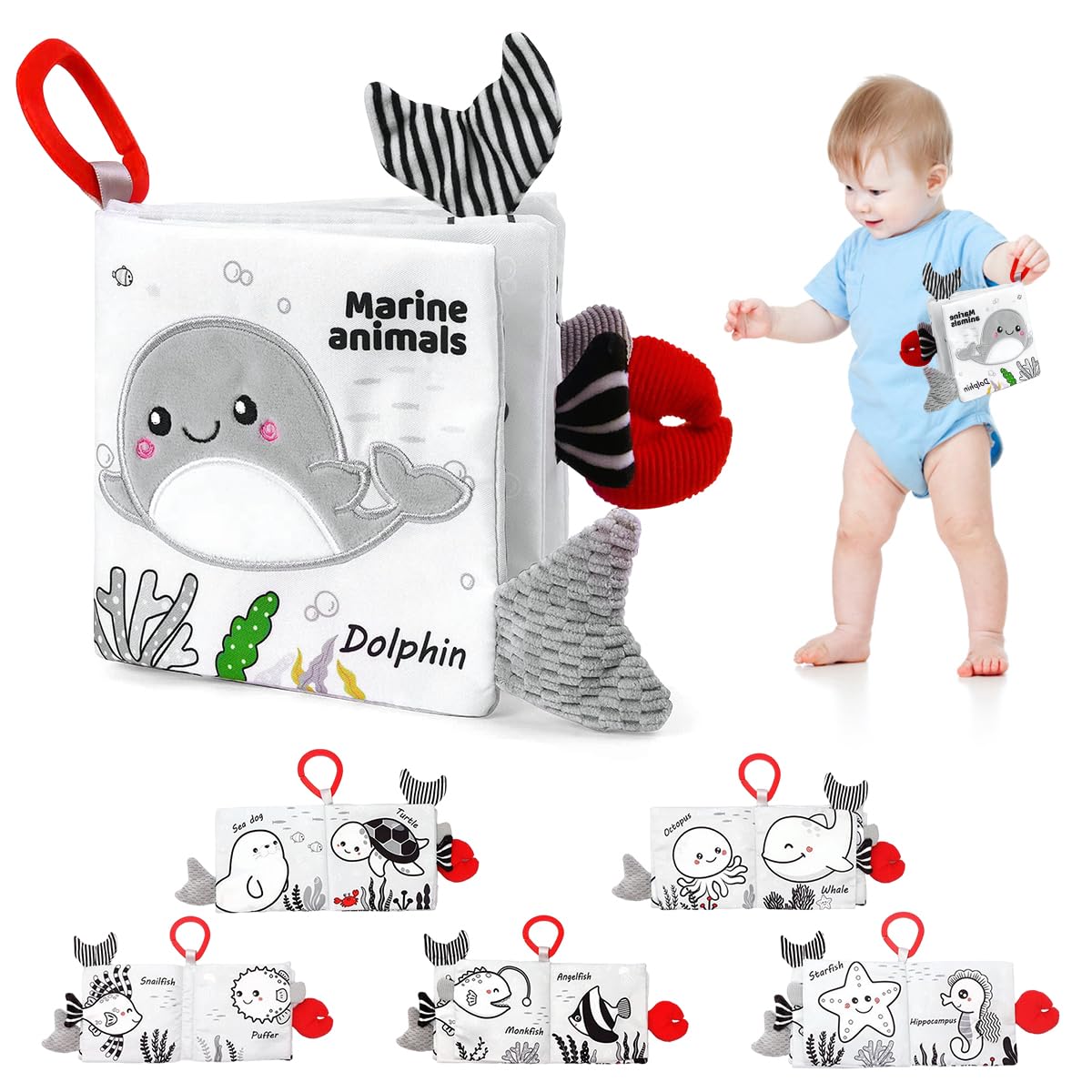 SNOWIE SOFT® Rabbit Baby Books 0-6 Months Baby Toys 6-12 Months, Nontoxic Fabric Soft Baby Cloth Books, Early Educational Activity Baby Sensory Toy, Waterproof Soft Books for Toddler Shower Gift