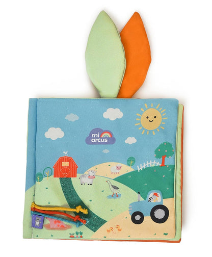 Mi Arcus Farm Animals Newborn Activity Soft Book with 3D Elements, Noisy Paper Effect,Early Development Travel Toys, Woven Activity Book/Travel Toy