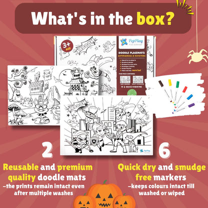 PepPlay Doodle Placemats- 3 Variants to Choose From (Space Series, Heroes & Monsters, and Magical Land) - Aaram Parents