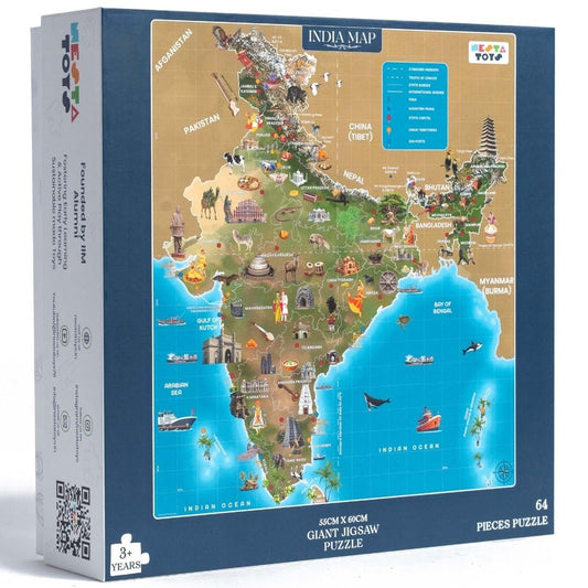 Nesta Toys - Educational Jigsaw Puzzles (64 Pcs) - 4 Variants: India Map, Modes of Transport, Prehistoric Park, Construction Site