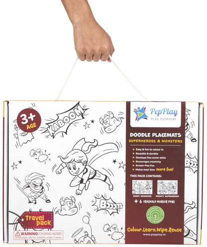 PepPlay Doodle Placemats- 3 Variants to Choose From (Space Series, Heroes & Monsters, and Magical Land) - Aaram Parents