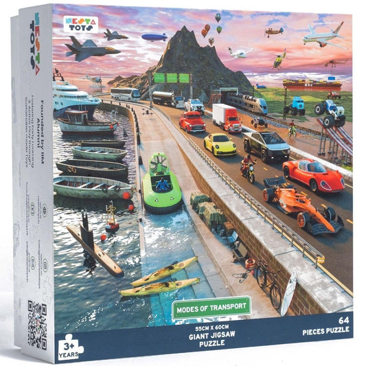 Nesta Toys - Educational Jigsaw Puzzles (64 Pcs) - 4 Variants: India Map, Modes of Transport, Prehistoric Park, Construction Site