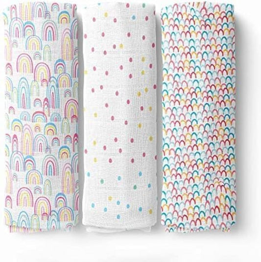 Haus & Kinder Muslin Swaddles For Newborn Pack Of 3 | 100% Cotton Baby Swaddle Blankets | Soft, Breathable, Lightweight, Organic | 100X100 Cm Citrus Groove Collection (Multicolor)