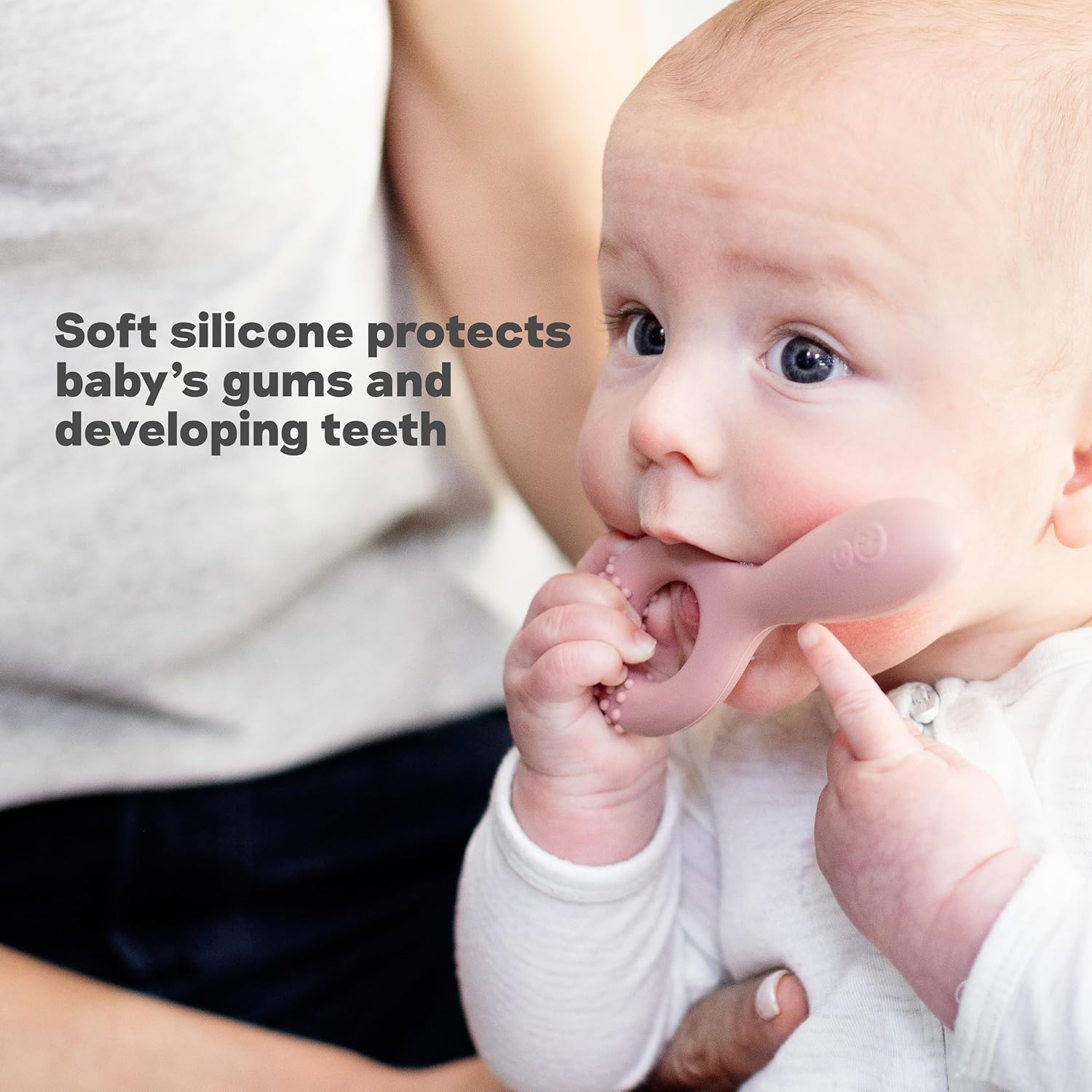 ezpz Oral Development Tools (3 Pack) - Non-Slip Loop, Smile and Stick, 100% Soft Silicone Tools That Encourage Speech Sound, Pre Feeding + Chewing - Sensory Bumps + Tactile Input - 3 Months+ (Pewter)
