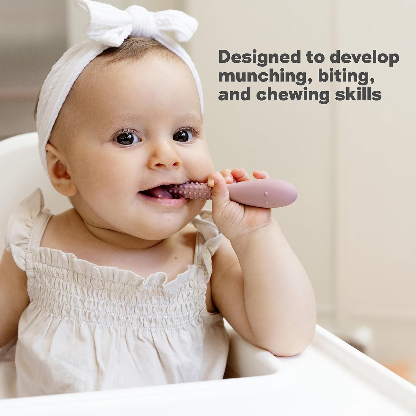 ezpz Oral Development Tools (3 Pack) - Non-Slip Loop, Smile and Stick, 100% Soft Silicone Tools That Encourage Speech Sound, Pre Feeding + Chewing - Sensory Bumps + Tactile Input - 3 Months+ (Pewter)