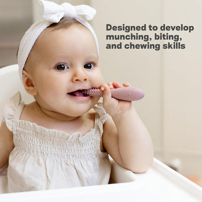 ezpz Oral Development Tools (3 Pack) - Non-Slip Loop, Smile and Stick, 100% Soft Silicone Tools That Encourage Speech Sound, Pre Feeding + Chewing - Sensory Bumps + Tactile Input - 3 Months+ (Pewter)