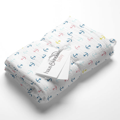 Haus and Kinder 100% Cotton Muslin Swaddles Wrap For Newborn Baby - Soft Swaddle Cloth For New Born, Muslin Baby Swaddle Wrap For New Born, New Born Swaddle, 100X100 Cm, Pack Of 5, Nautical Collection