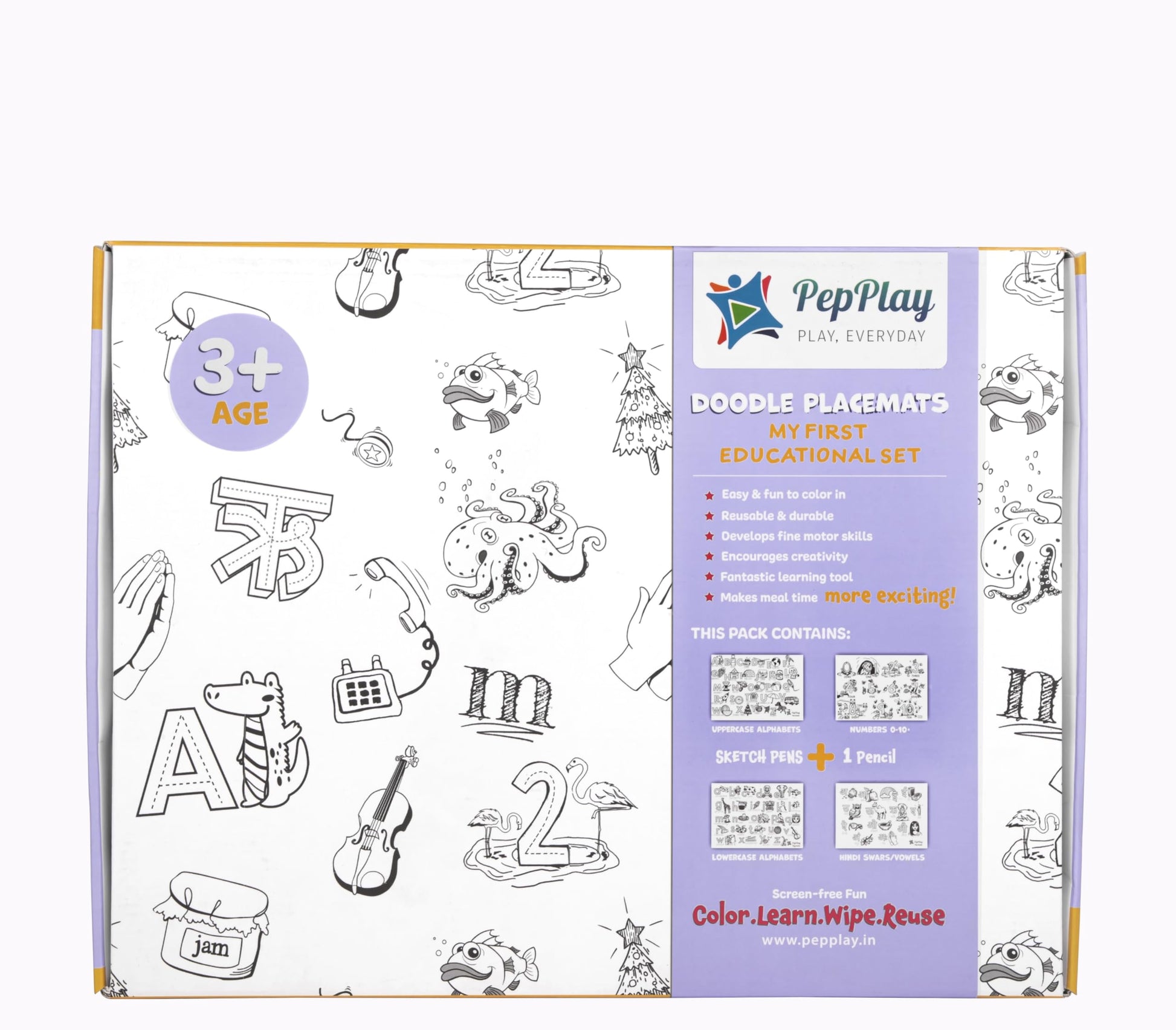 PepPlay Doodle Placemats- 5 Variants to Choose From (Ocean & Wild, Find & Colour, Prehistoric, Educational, and Vehicles) - Aaram Parents