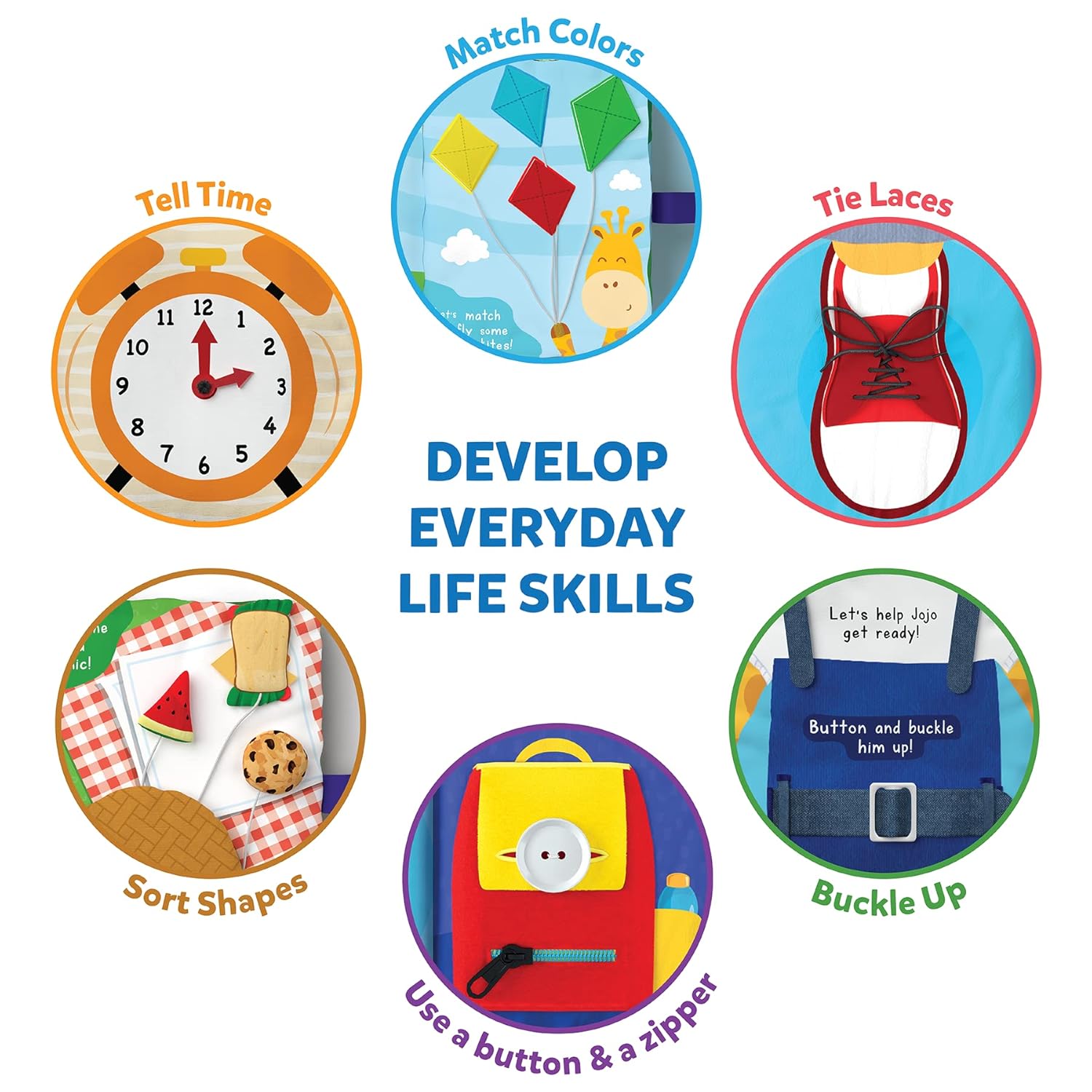 Skillmatics Quiet Book - Sensory Activity Book with 11 Interactive Daily Activities, Gifts for Kids Ages 18 Months to 4 Years,Multicolor