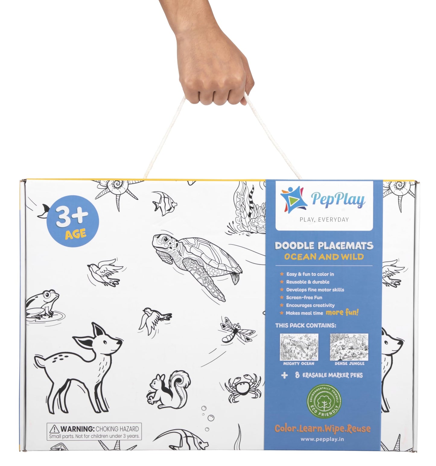 PepPlay Doodle Placemats- 5 Variants to Choose From (Ocean & Wild, Find & Colour, Prehistoric, Educational, and Vehicles) - Aaram Parents