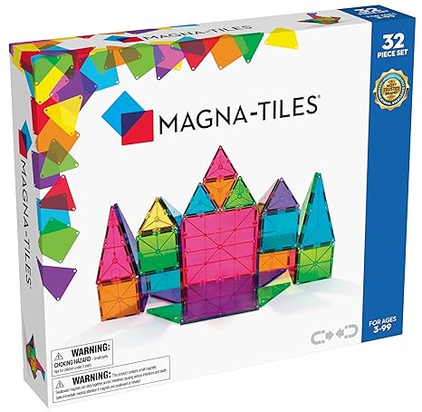 Magna-Tiles Magnetic Building Toys, Clear Colors Set (32 Pieces) - Aaram Parents