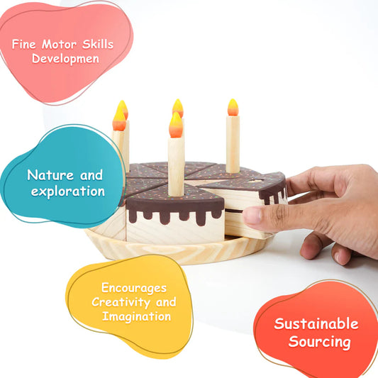 MoonToys- Wooden Chocolate Cake Toy with 6 Candles