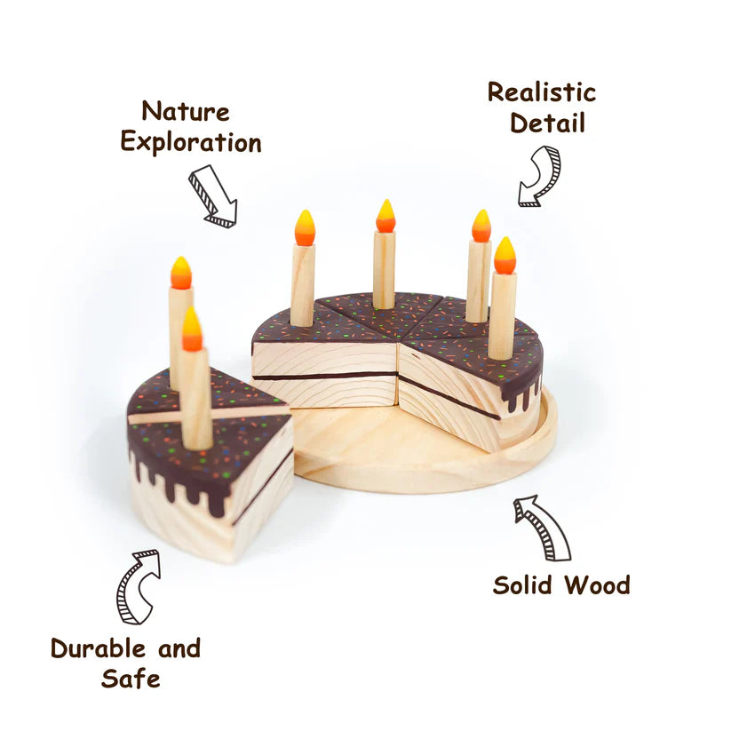 MoonToys- Wooden Chocolate Cake Toy with 6 Candles