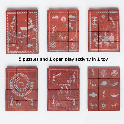 Gubbachhi- WARLI Wooden 5-in-1 Puzzle Set (12 Blocks)