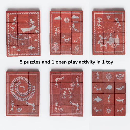 Gubbachhi- WARLI Wooden 5-in-1 Puzzle Set (12 Blocks)