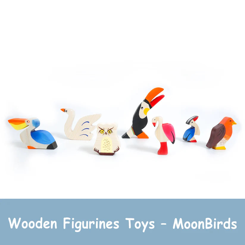 Moon Toys- Wooden Bird Figurine Set – Neem Wood Montessori Toys