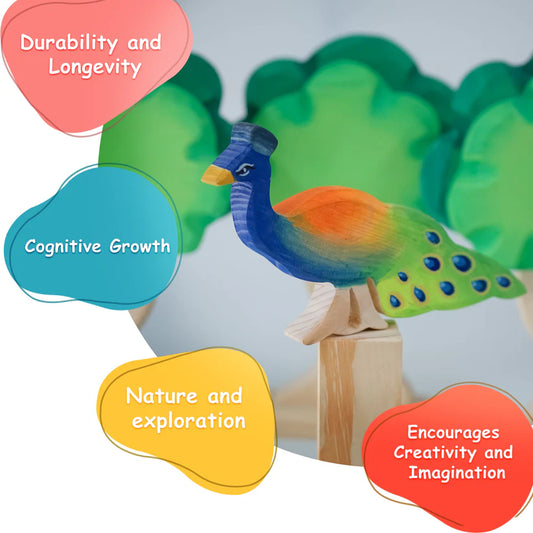 MoonToys- Wooden Bird Toys – Indian Peacock Figurine